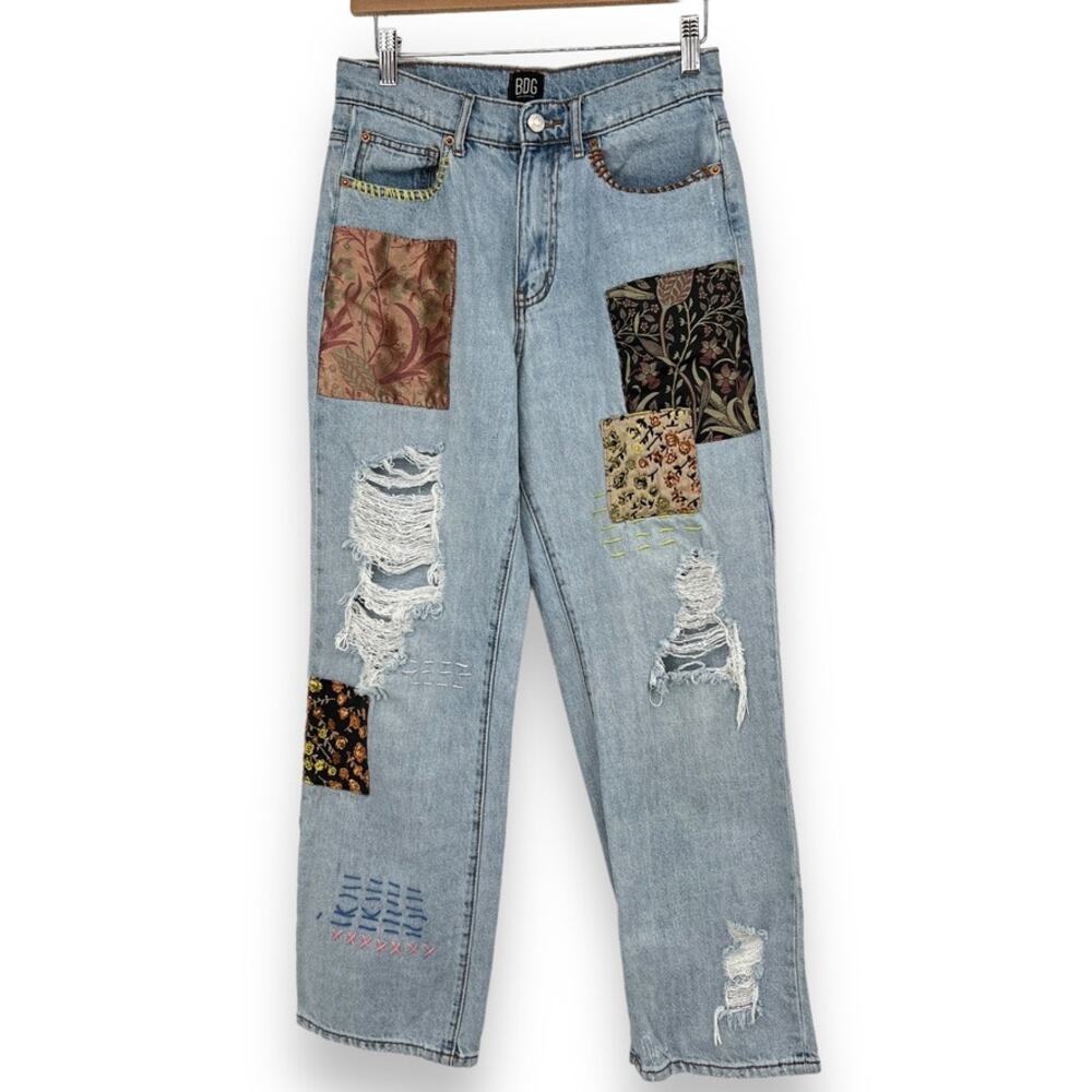BDG Light Blue Patchwork Straight Leg Jeans